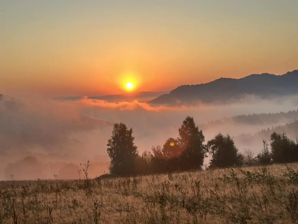 Bieszczady krajobraz filmowy mgła o poranku