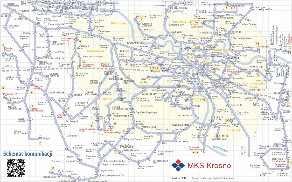 Mapa trasy Sanok Krosno bus