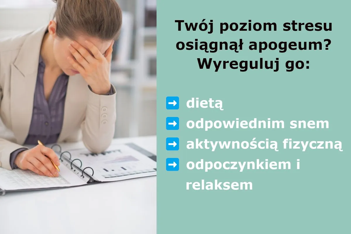 Zestresowana kobieta przy biurku. Jak obniżyć kortyzol? Dieta, sen, aktywność fizyczna, odpoczynek i relaks pomogą.