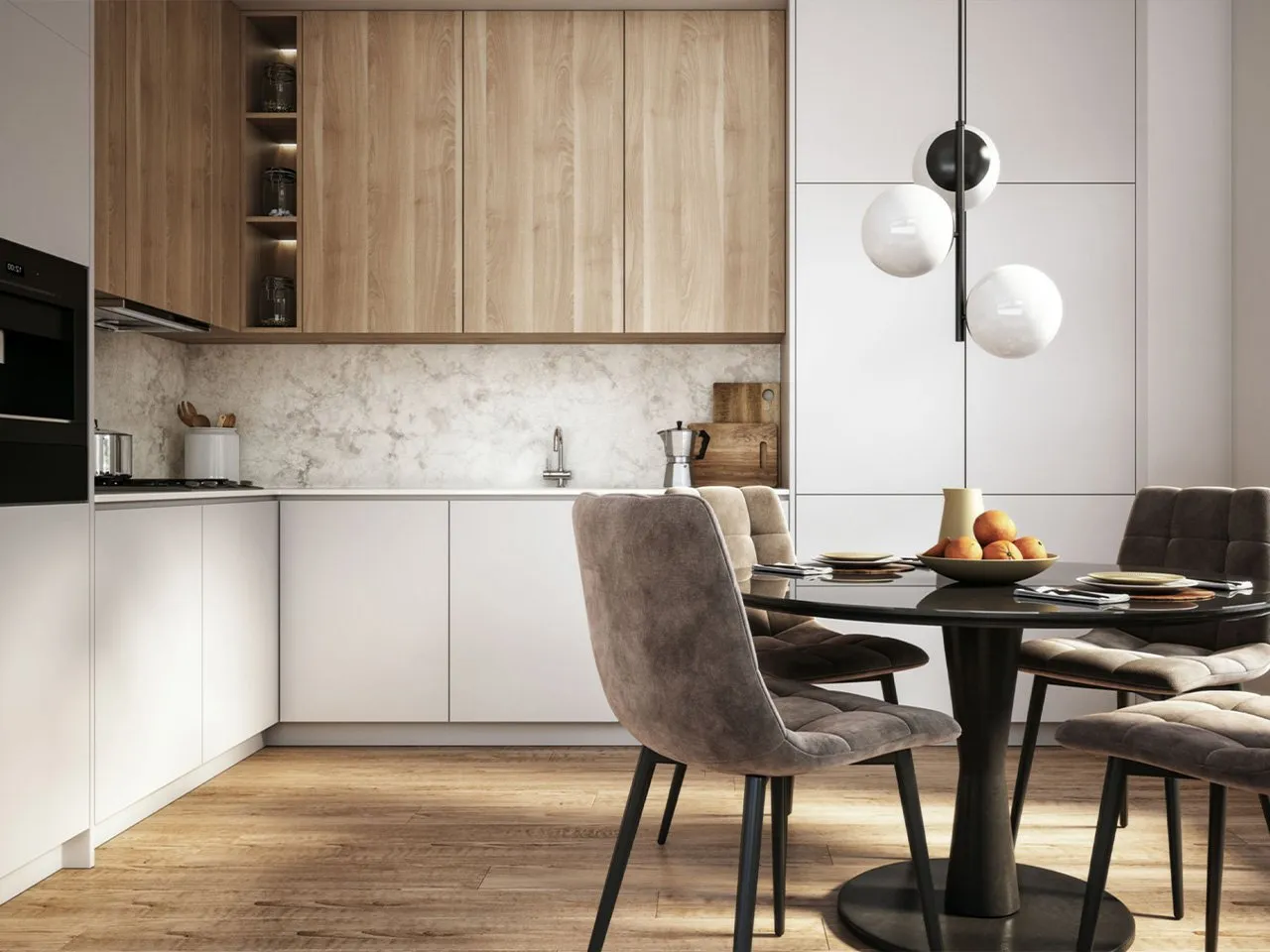 St&oacute;ł w małym salonie z aneksem