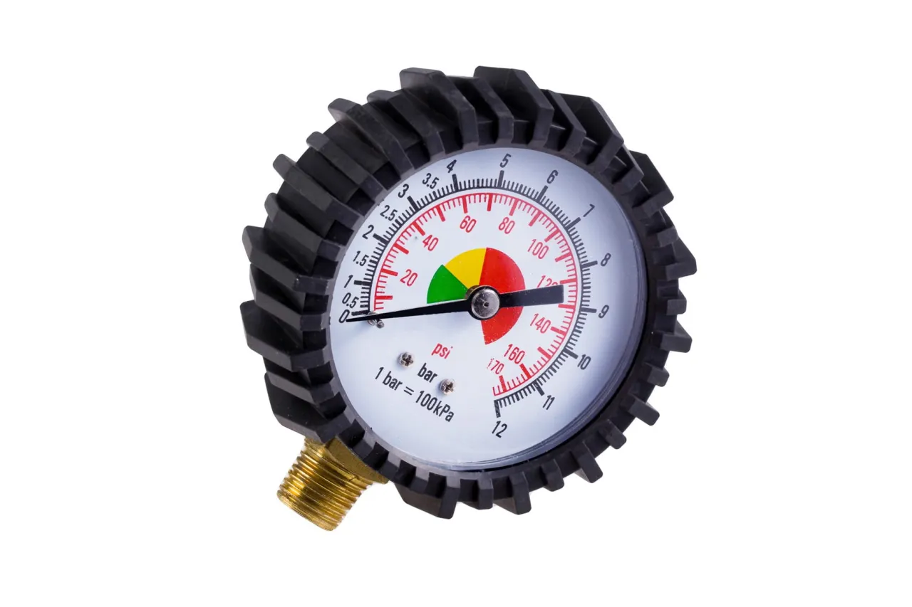 Manometr pompki rowerowej z jednostkami bar i PSI