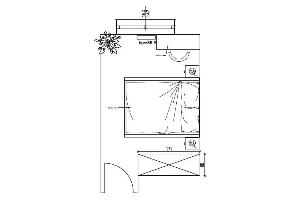 Inspiracje do planowania sypialni, rysunek planu sypialni