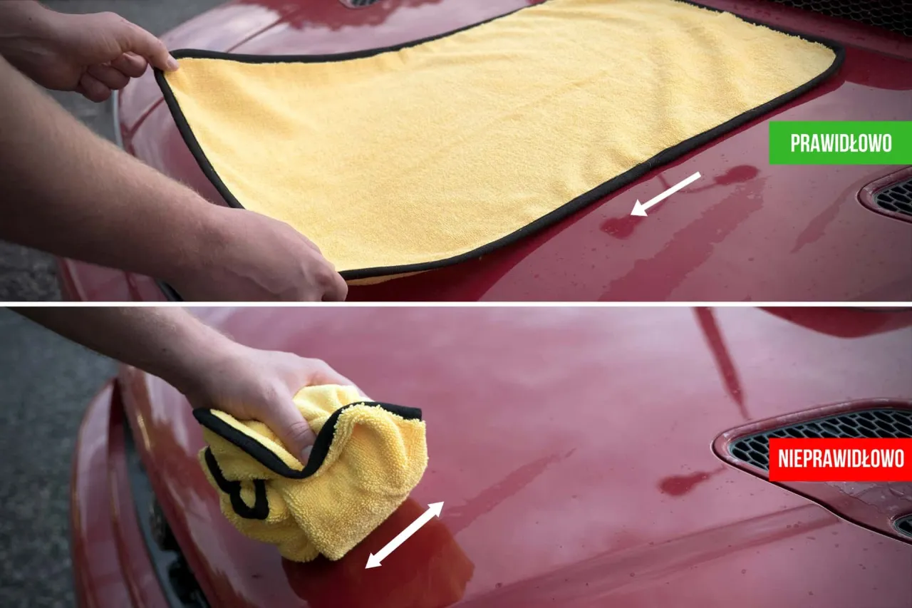 osuszanie samochodu mikrofibrą po myciu