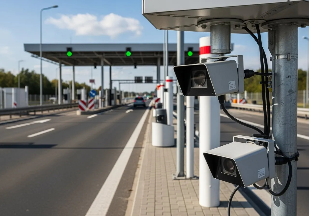 Kamery monitorujące ruch na autostradzie, gotowe do wystawienia mandatu za brak winiety Słowacja.