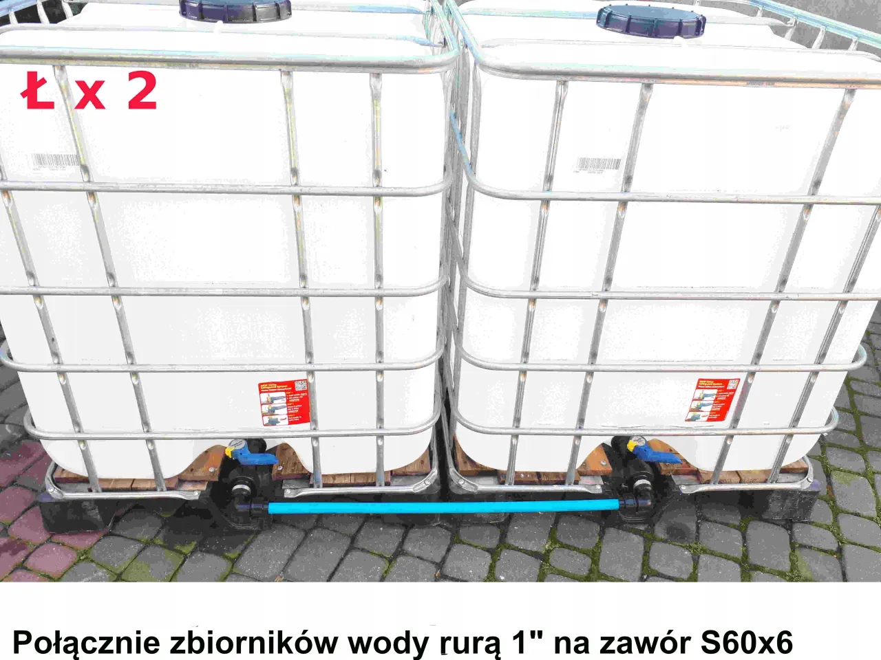 połączone zbiorniki IBC na deszczówkę