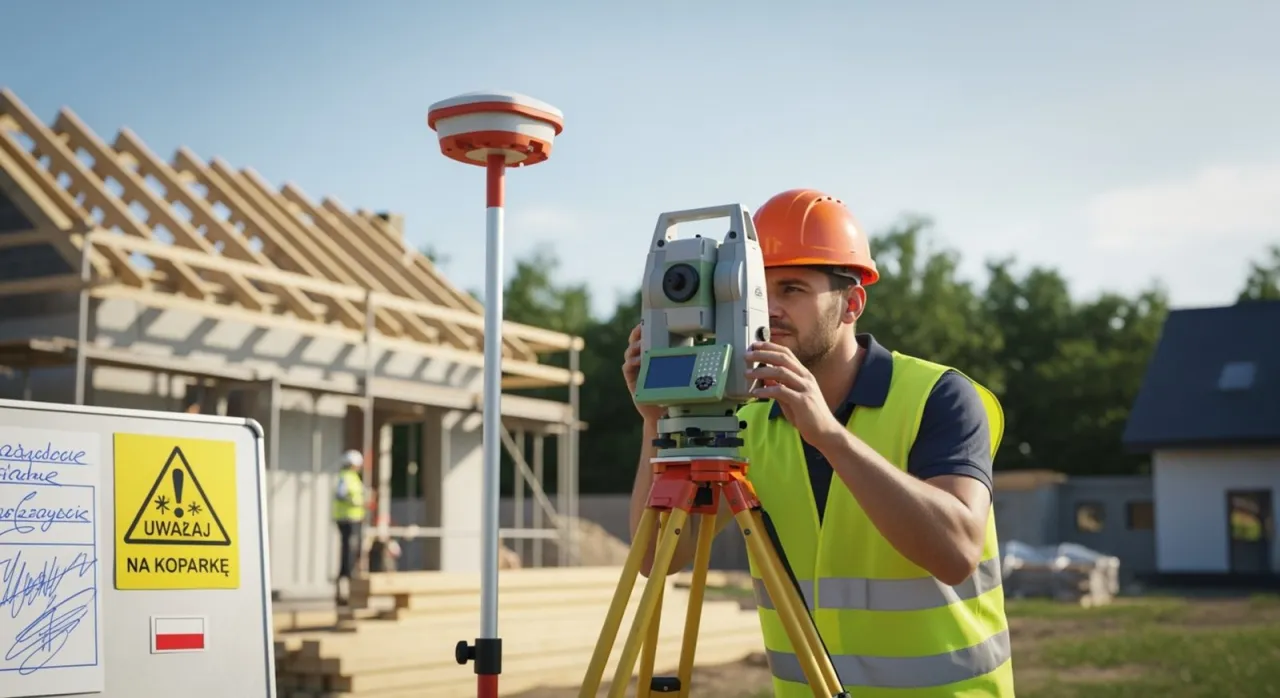 Geodeta w terenie z tachimetrem