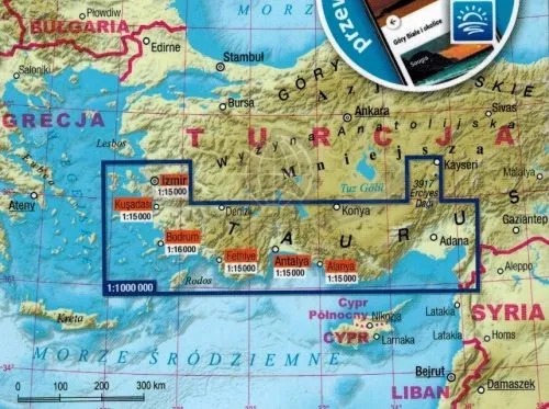 Mapa turystyczna riwiery tureckiej z zaznaczonymi kurortami