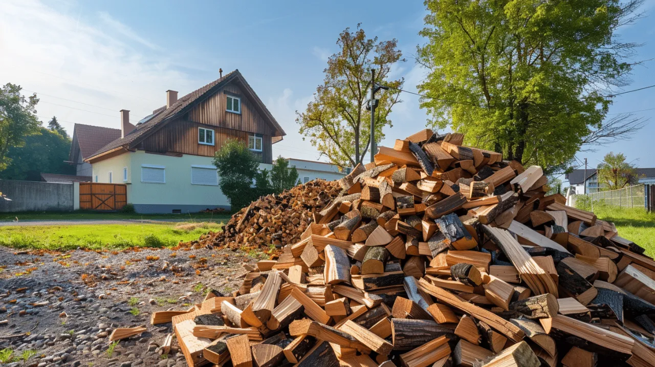 Duża hałda drewna opałowego czeka na sezon grzewczy. Zastanawiasz się, ile schnie drewno opałowe? Czas schnięcia zależy od gatunku i warunków.