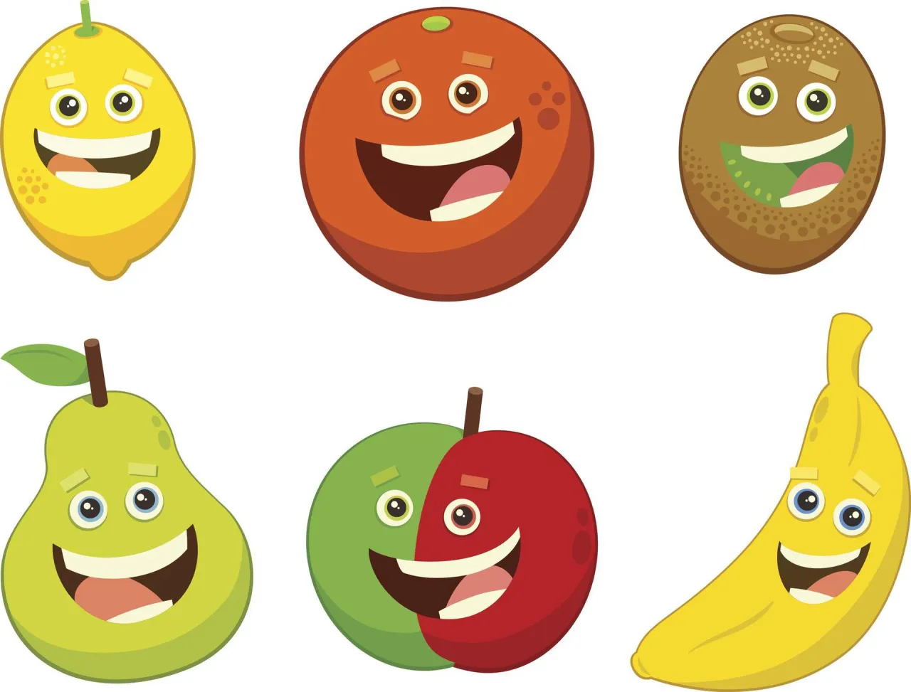 Wesoła gruszka, cytryna, pomarańcza, kiwi, banan i jabłko. Czy potrafisz rozwiązać zagadkę o gruszce?