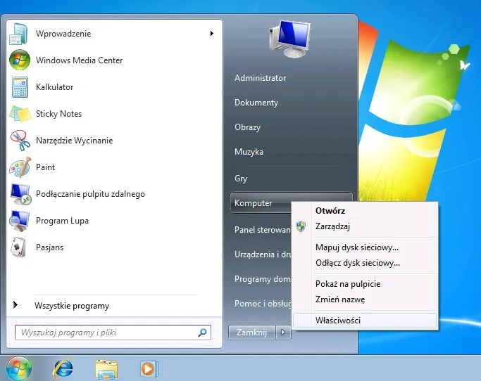 Windows 7 właściwości systemu