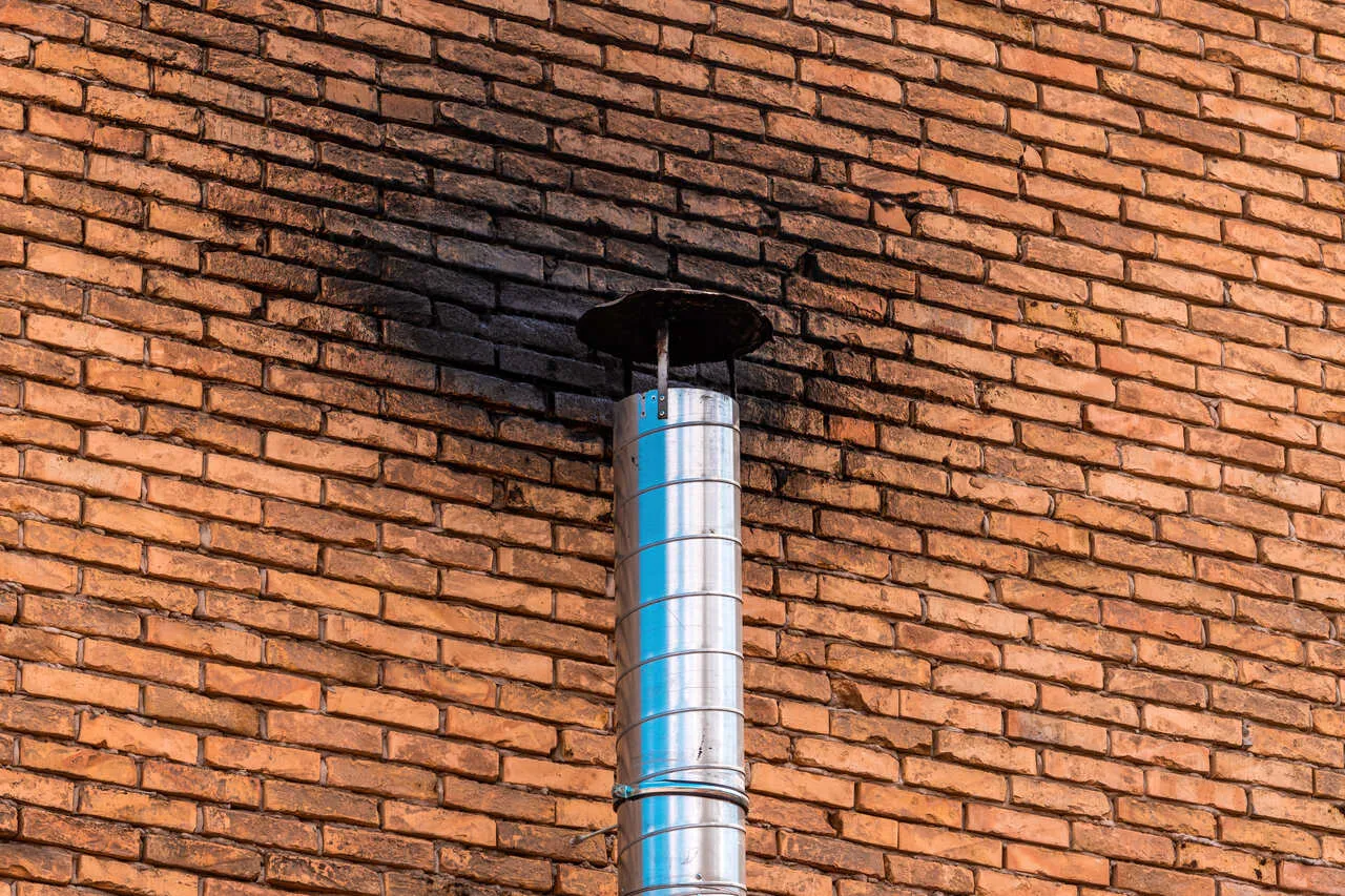 Zacieki sadzy na ceglanym murze wok&oacute;ł komina. Zastanawiasz się, czym gasić sadze w kominie? Regularne czyszczenie to podstawa.
