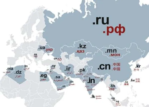 rodzaje domen internetowych mapa świata