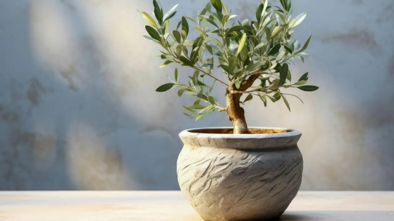 Drzewko oliwne wiosną w doniczce