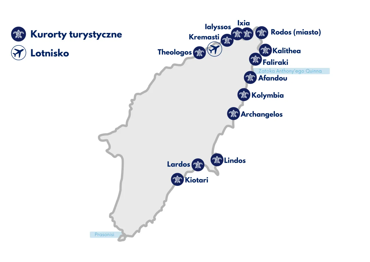 Mapa Grecji z zaznaczonymi wyspami Kreta Rodos Kos Korfu Zakynthos