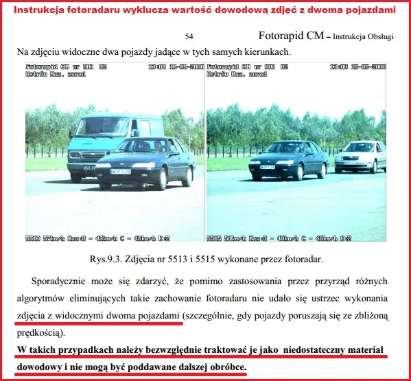 zdjęcie z fotoradaru dwa pojazdy