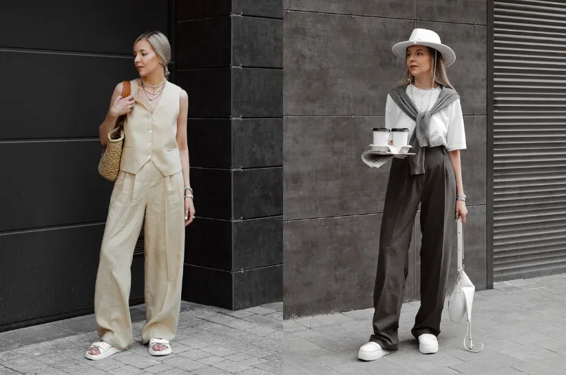 Spodnie palazzo płaskie buty stylizacje