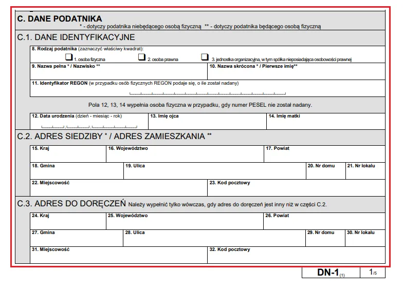 formularze podatku od nieruchomości IN-1 DN-1