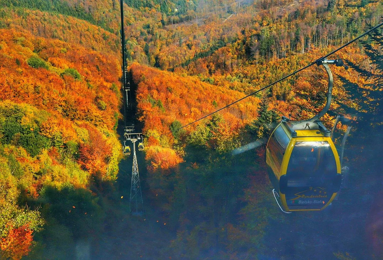 Szyndzielnia kolejka gondolowa, widoki Beskidy Bielsko-Biała