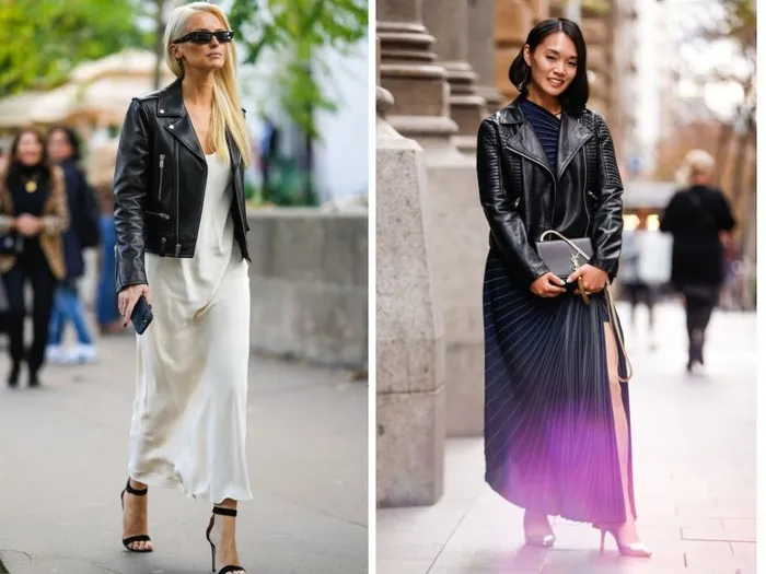 kobieta w ramonesce i sukience