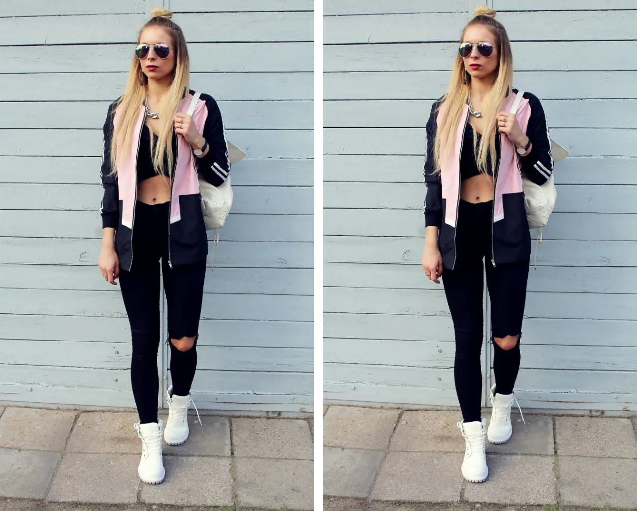 białe botki czarne spodnie stylizacje