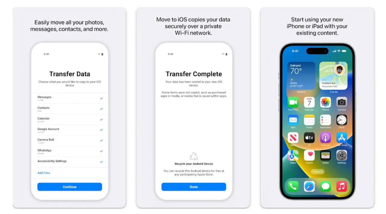 Przenieś dane z Androida na iPhone po konfiguracji. Aplikacja 