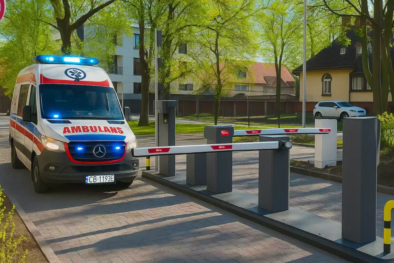 szlaban otwierany dla służb ratunkowych