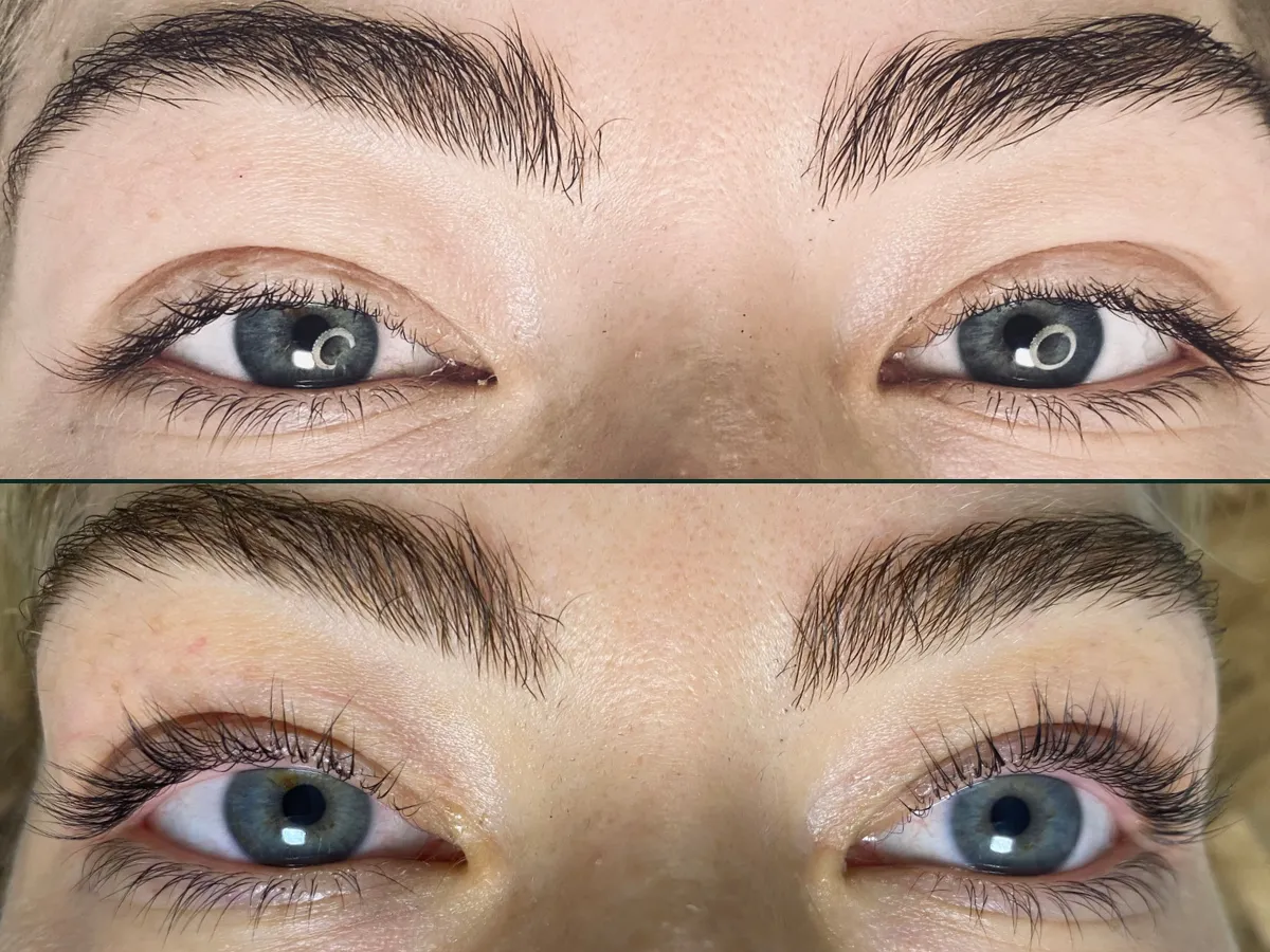 Przed i po laminacji rzęs. Efekt uniesienia i wydłużenia. Zobacz, co daje laminacja rzęs!