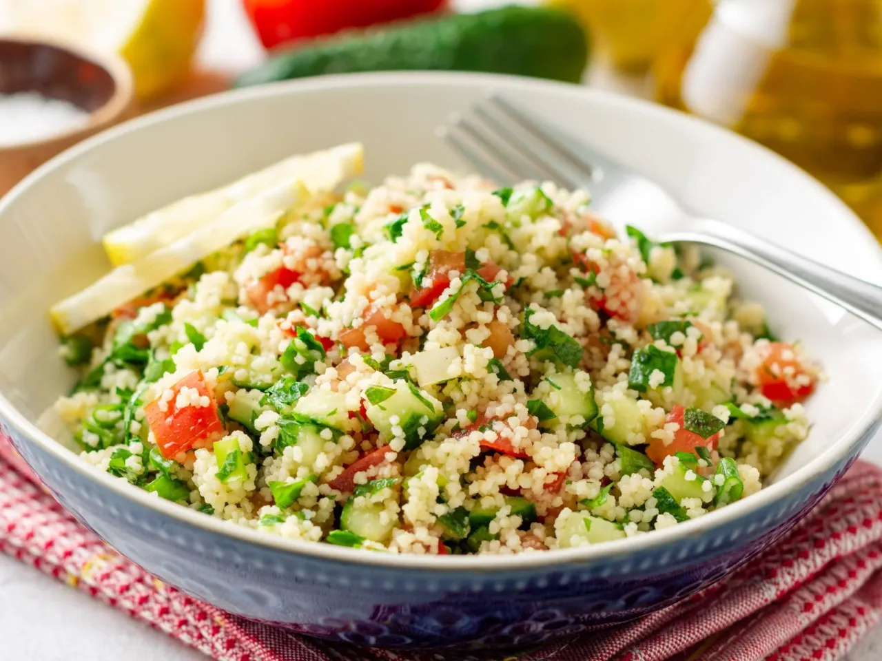 różne sałatki z kuskusem w lunchboxach