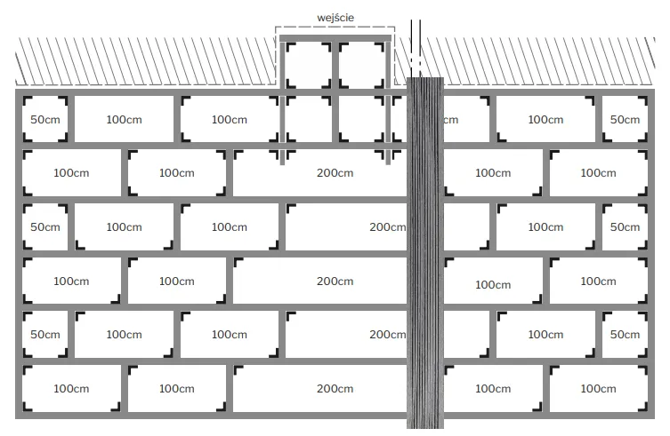 schemat rozstawu legarów osiowego pod deski kompozytowe