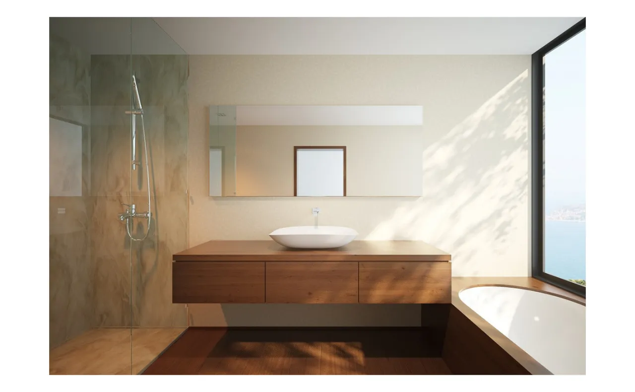 Drewniany blat w łazience aranżacje