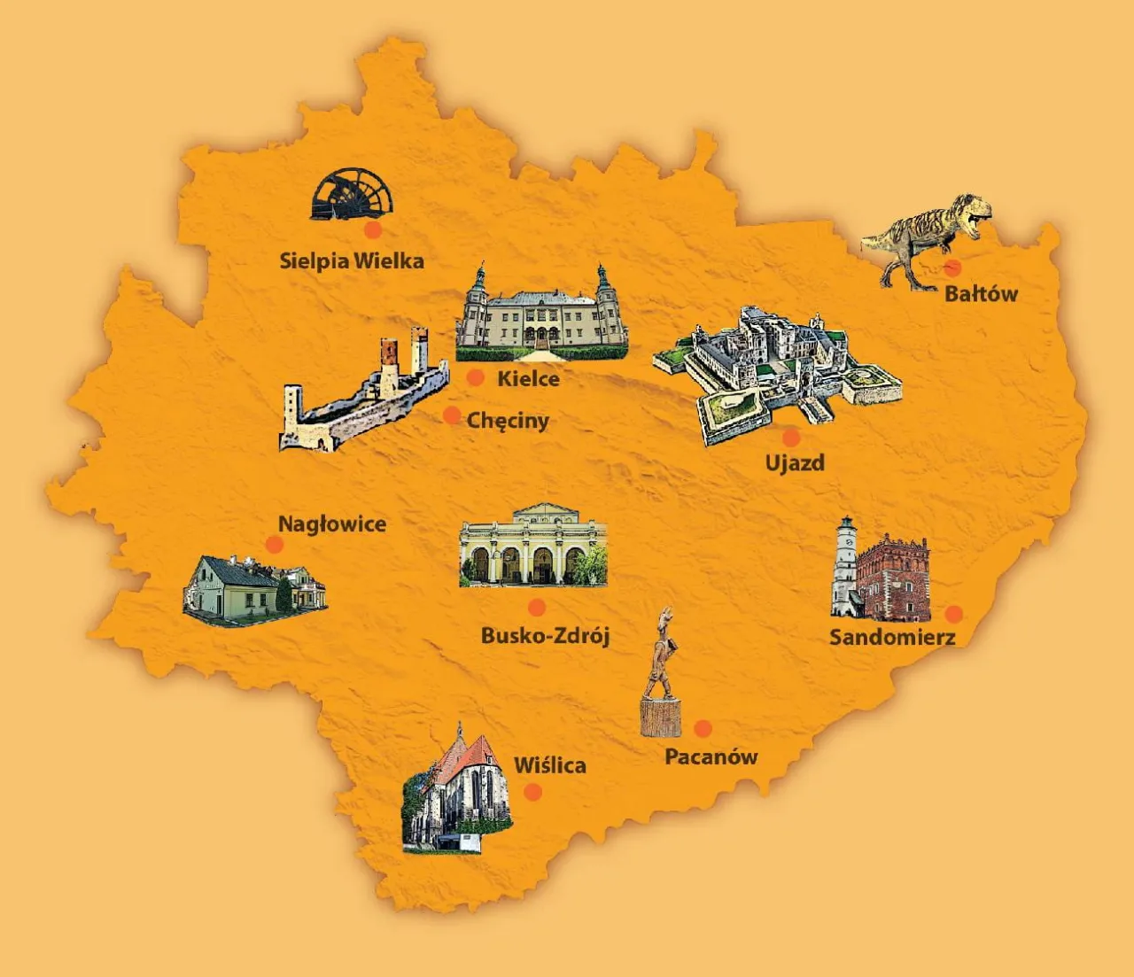 Mapa atrakcji turystycznych Świętokrzyskie