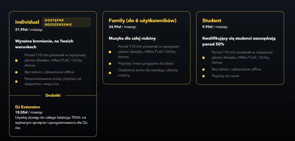 Tidal plan indywidualny i rodzinny porównanie
