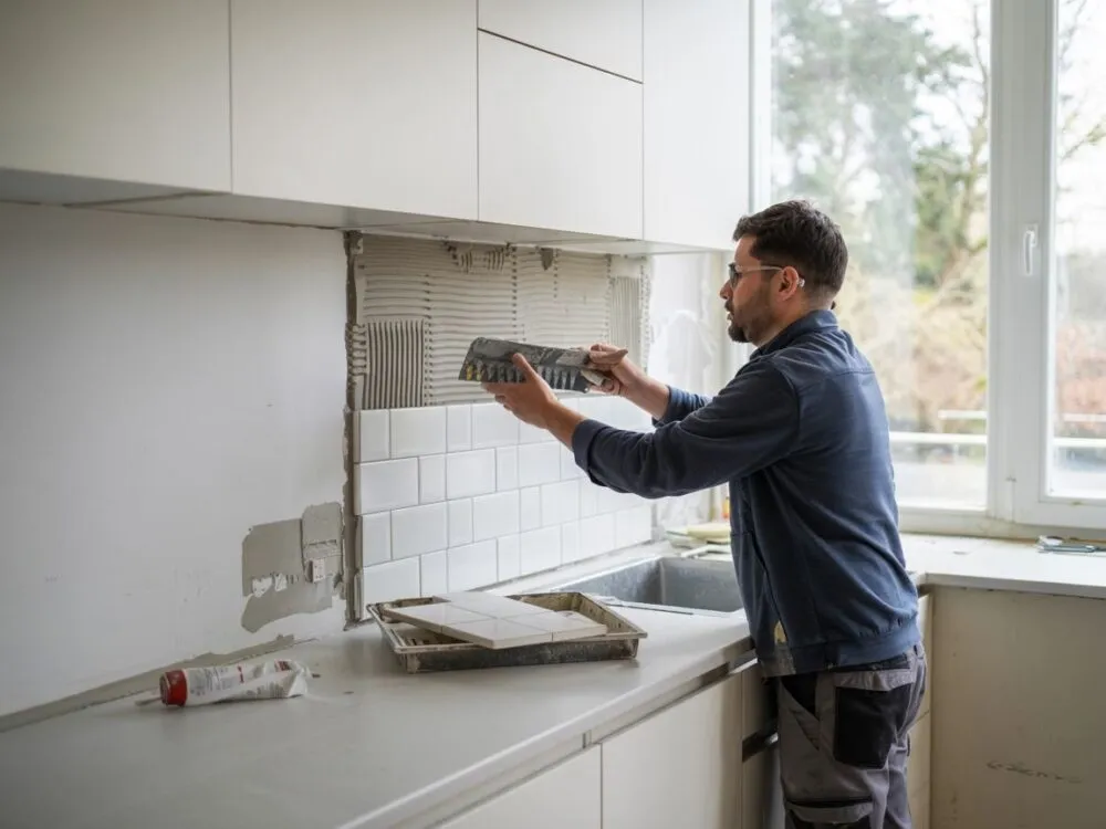 por&oacute;wnanie płytek pod szafkami w kuchni vs tylko do linii szafek schemat