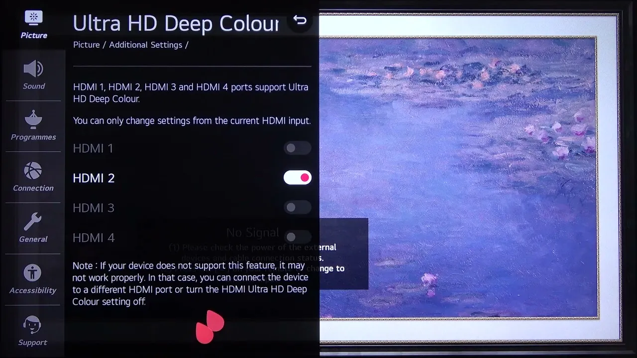 ustawienia hdmi deep colour samsung lg sony philips
