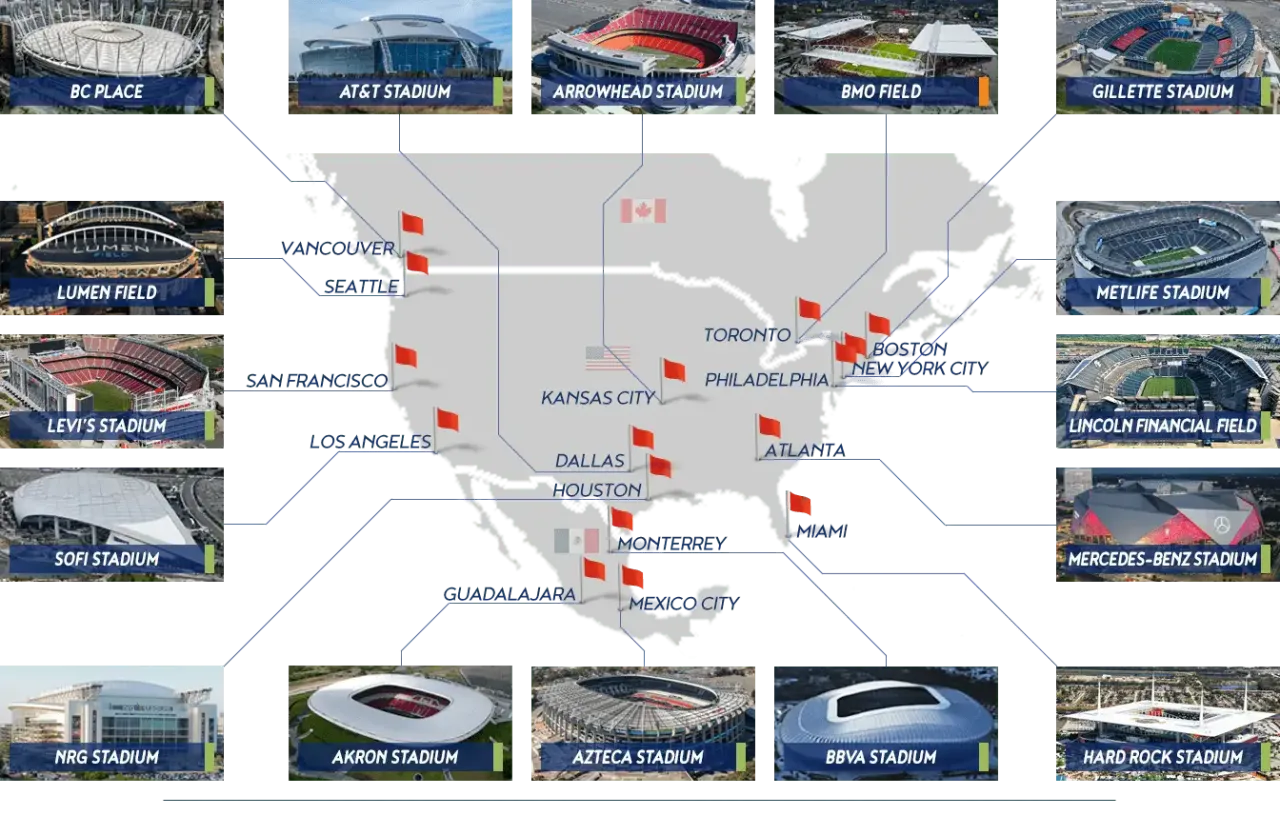 Mapa stadionów w Ameryce Północnej. Kiedy otwarcie mistrzostw świata w piłce nożnej? Zobacz lokalizacje!