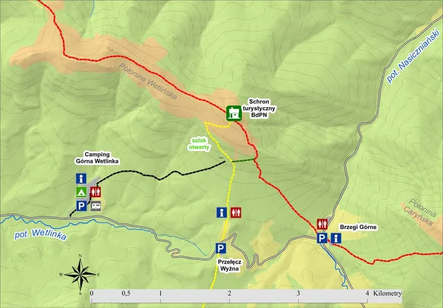 Czerwony szlak Bieszczady Połonina Wetlińska