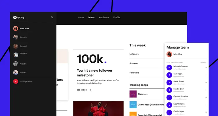 Spotify for Artists dashboard, music distribution platform interface
