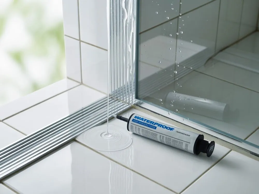 przykład zastosowania fugi i silikonu w kabinie prysznicowej