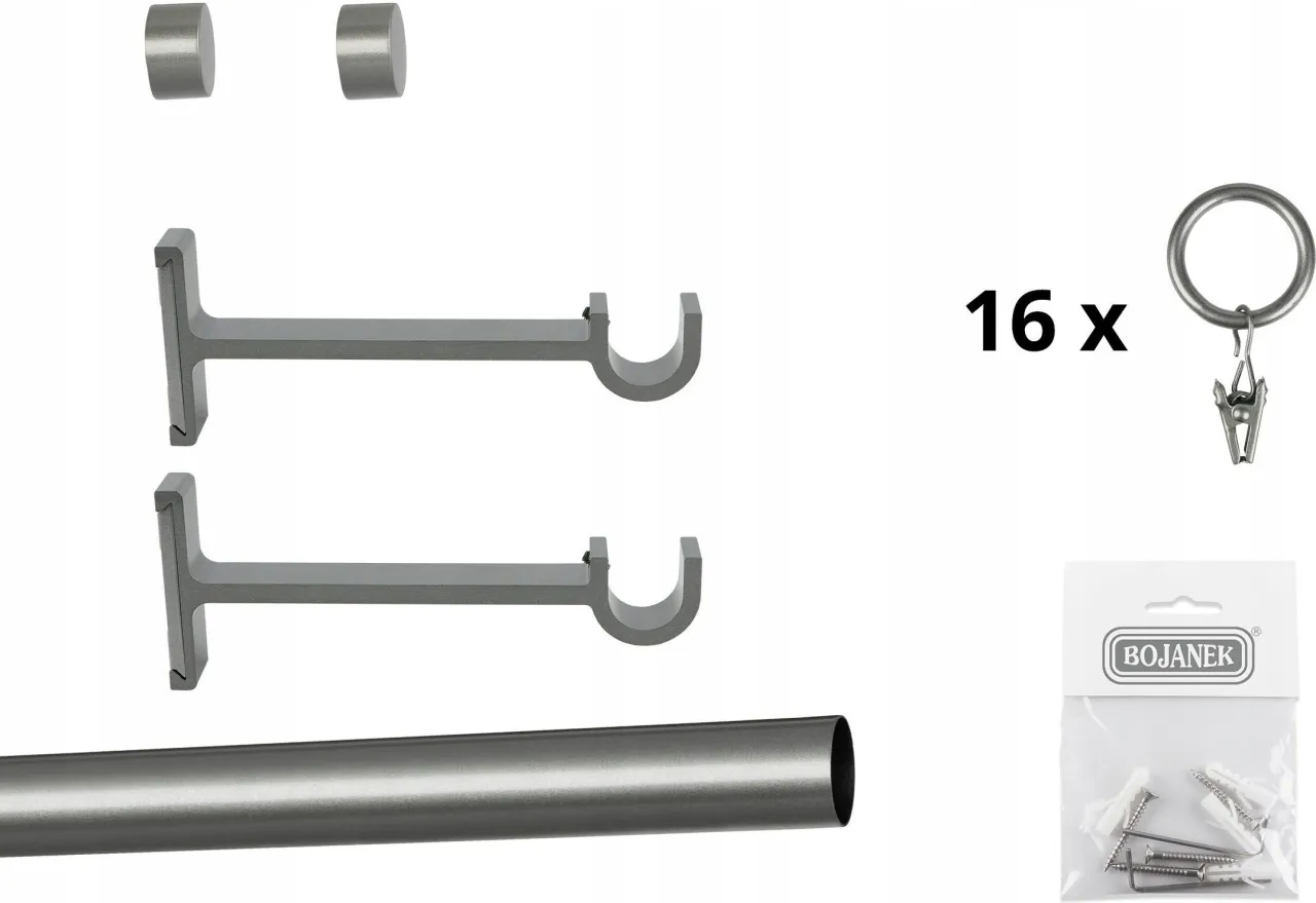 Zestaw karniszy Bojanek: drążek, wsporniki, zakończenia i k&oacute;łka z klipsami. Gdzie kupić karnisze Bojanek?
