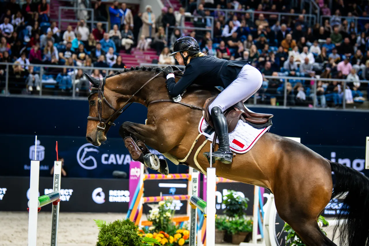 Studentka z koniem na tle uczelni