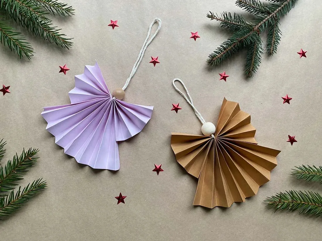 r&oacute;żne ozdoby choinkowe zrobione z papieru aniołek gwiazda bombka