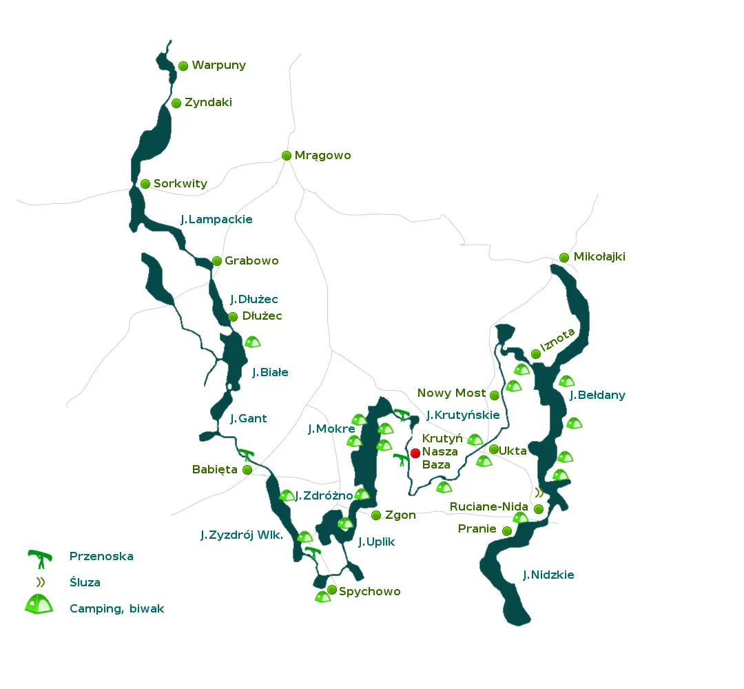 mapa szlaków kajakowych mazury giżycko