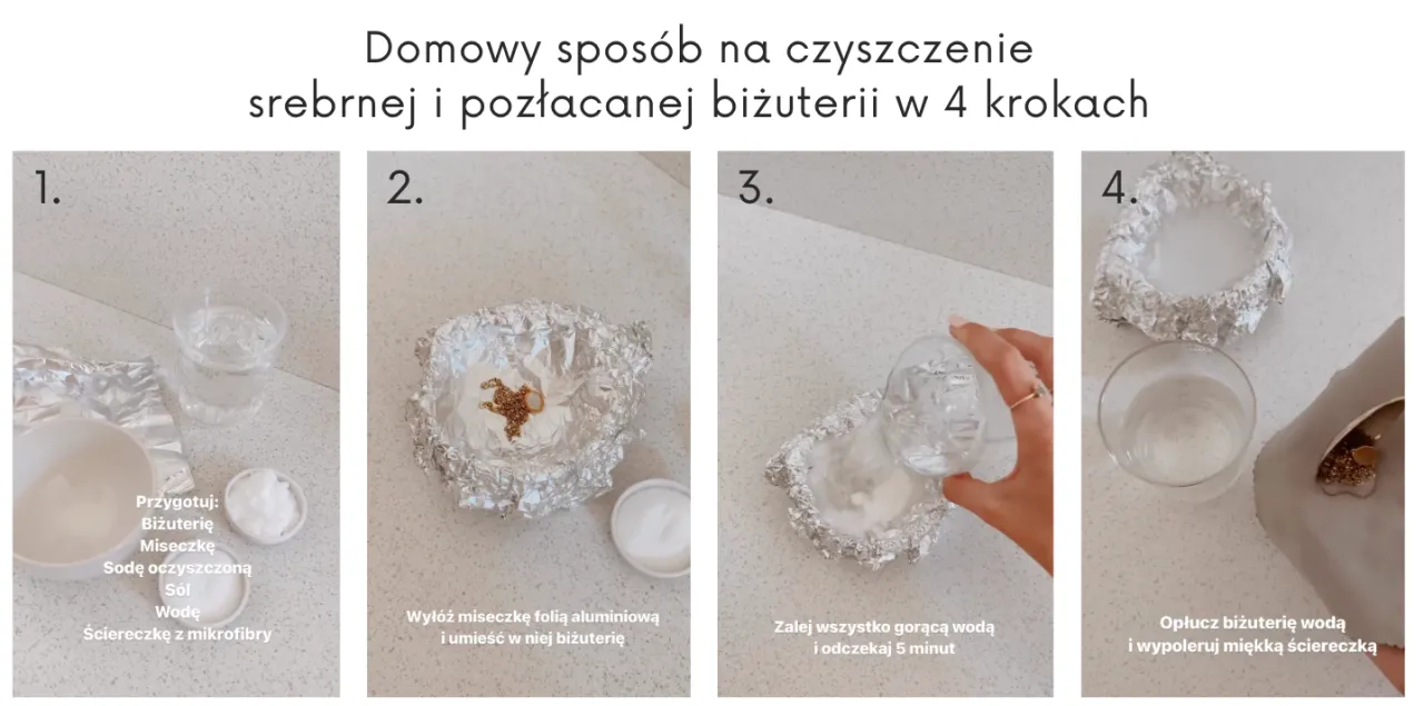 Srebrna biżuteria przed i po czyszczeniu chemicznym