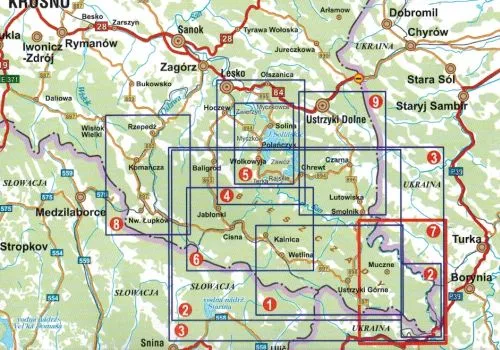 Mapa szlak&oacute;w turystycznych Bieszczady Tarnica