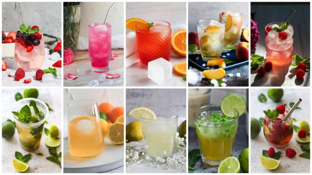 Drei verschiedene alkoholfreie Ginger Ale Mocktails, bunt und ansprechend