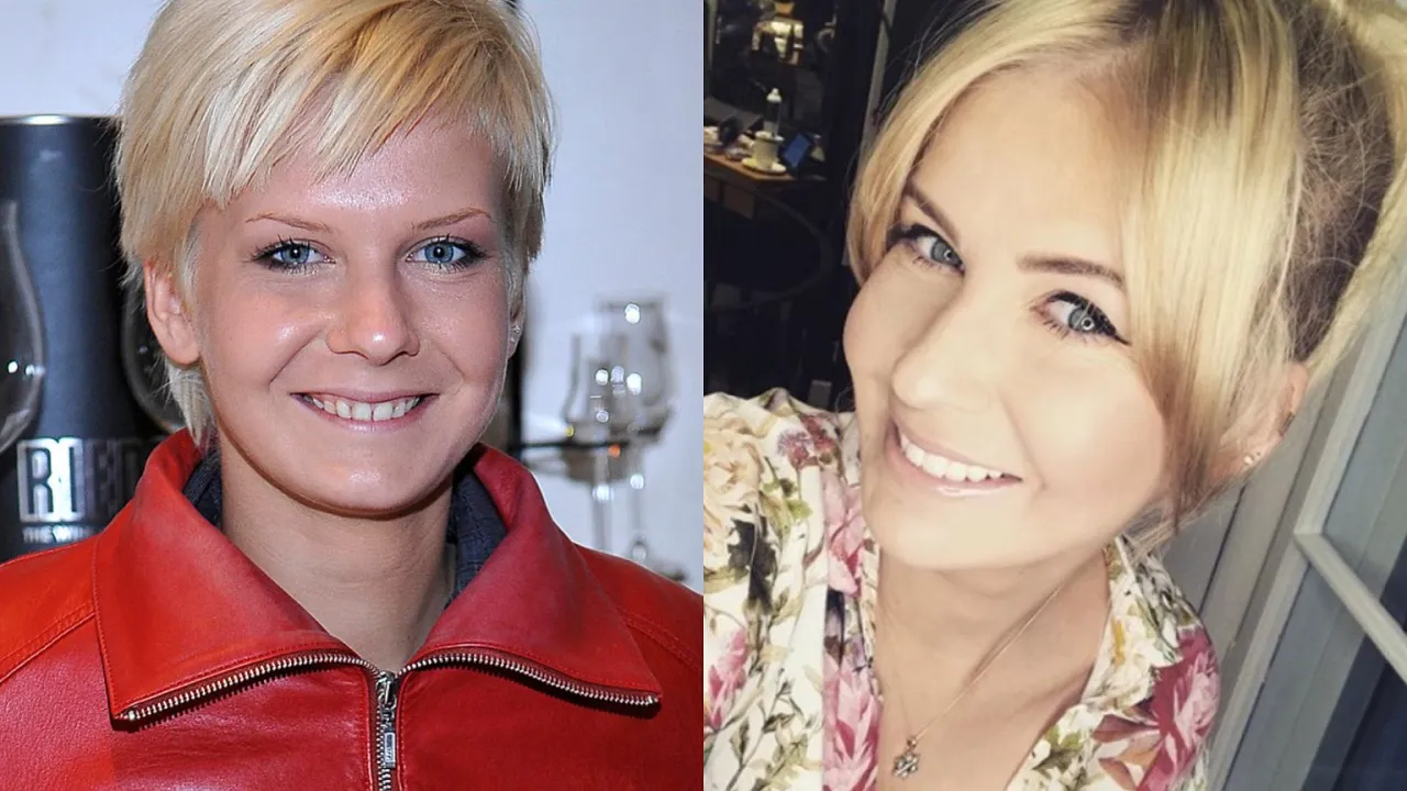 Edyta Pazura wiek: porównanie zdjęć. Na jednym w czerwonej ramonesce, na drugim w kwiecistej bluzce.