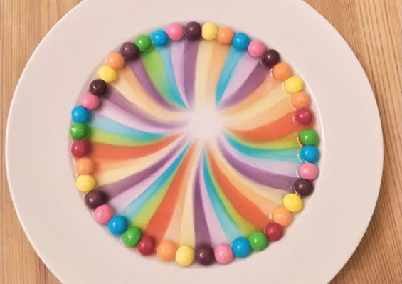 eksperyment tęcza na talerzu cukierki