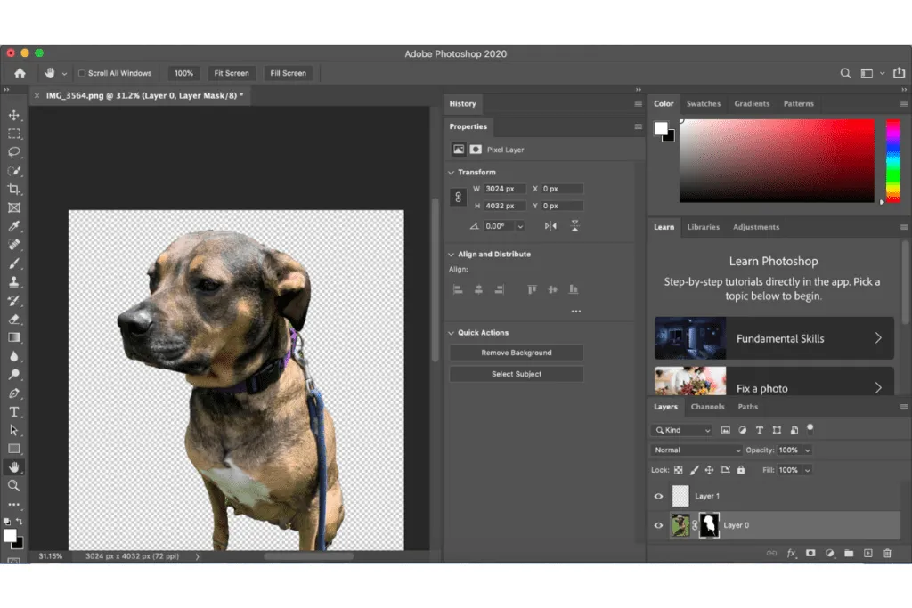 Photoshop usuwanie tła interfejs