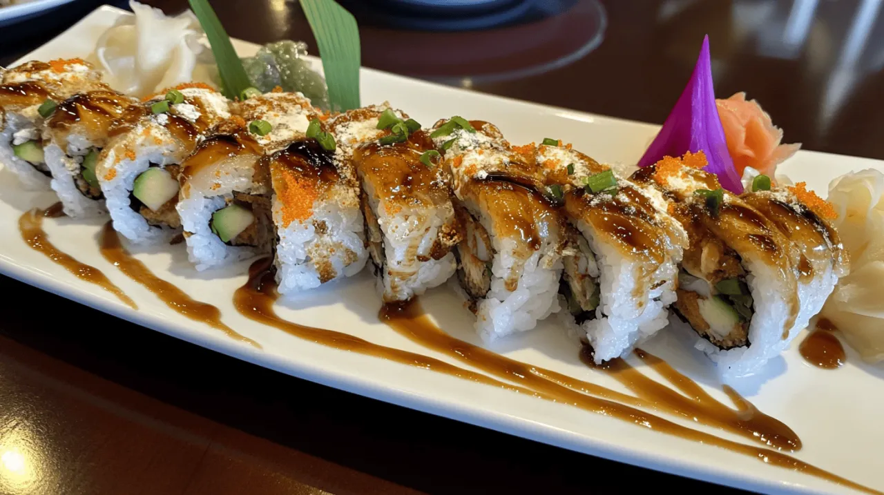 Pyszne rolki sushi z awokado i sosem. Czy sushi można zamrozic? Lepiej nie, by zachować świeżość.