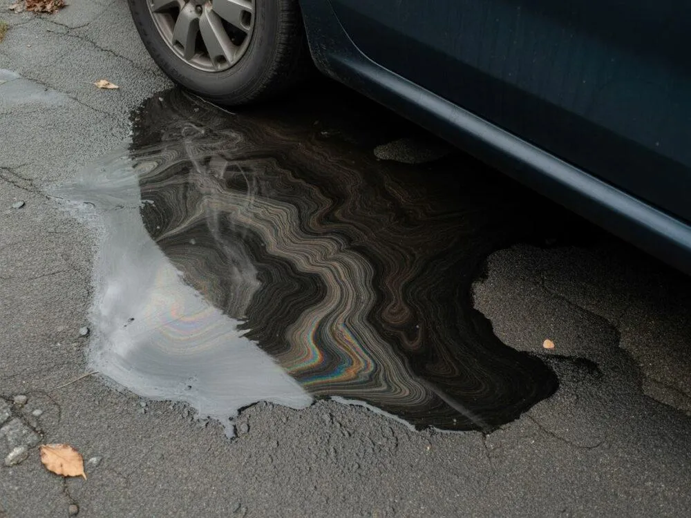 wyciek oleju spod samochodu, plama oleju pod silnikiem